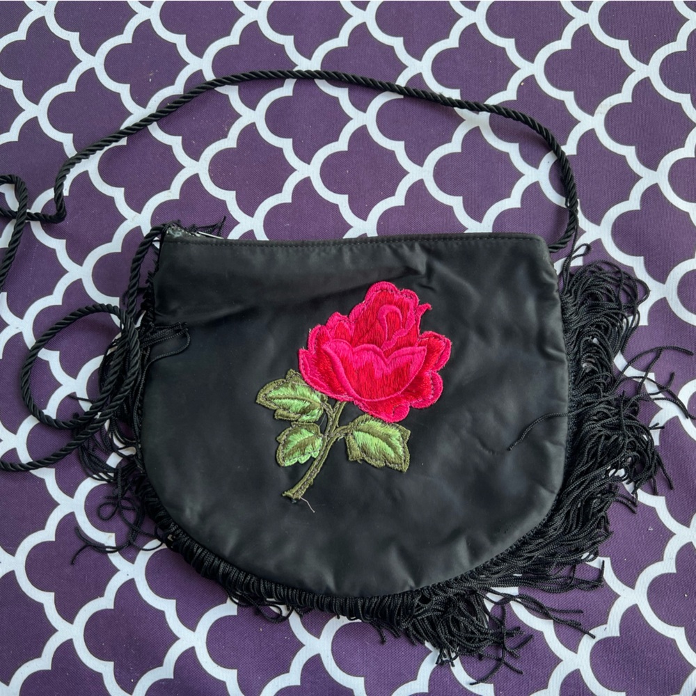 Black with red rose satin pocket book